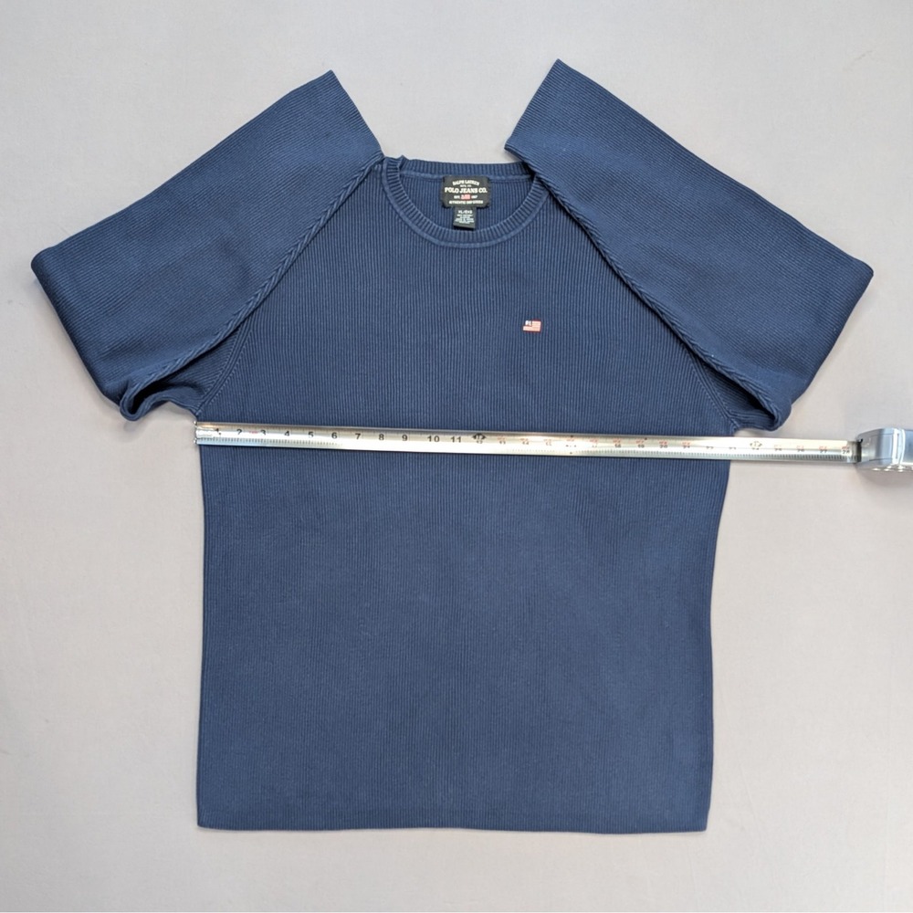 Polo Jeans Co Ralph Lauren Blue Rib Knit Sweater XL RL Flag Logo Made in Japan - Picture 7 of 12